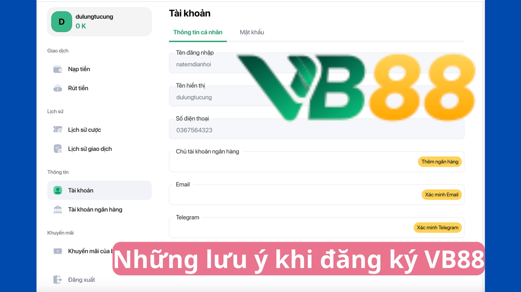 Những điều khoản cần lưu ý khi đăng ký tài khoản VB88